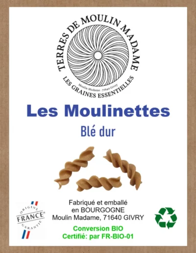 Pâtes Moulinettes fusilli farine de blé dur