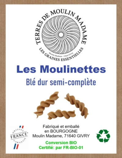 Pâtes Moulinettes fusilli blé dur semi-complète