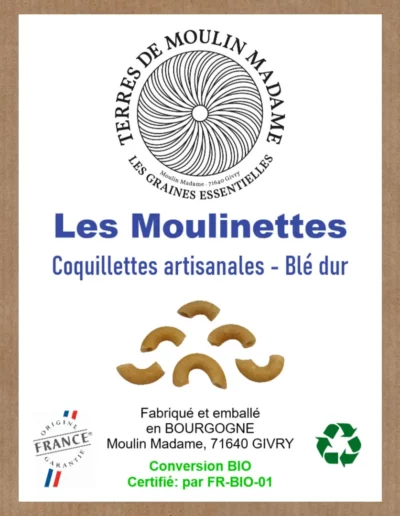 Pâtes Moulinettes coquillettes artisanales farine blé dur