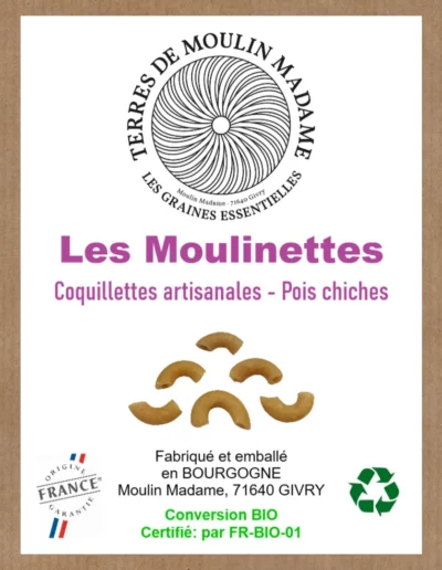 Pâtes Moulinettes coquillettes artisanales pois chiches